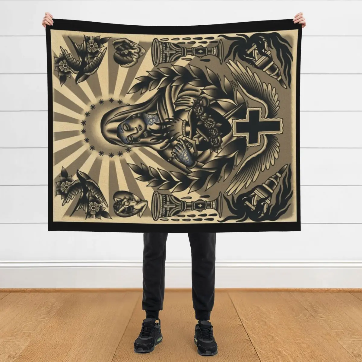 

Virgin Mary watercolor painting flash sheet (( horizontal version )) Throw Blanket For Sofa Thin Cute cosplay anime Blankets