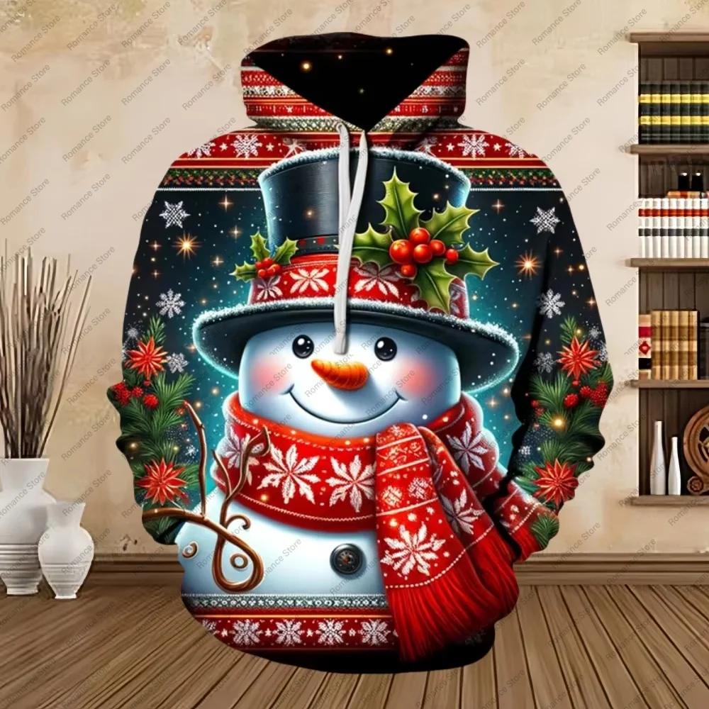 Men'S Hoodie Christmas Hoodie All Over Print with Santa Reindeer Starry Night Design Party Sports Style Tops for Autumn Winter