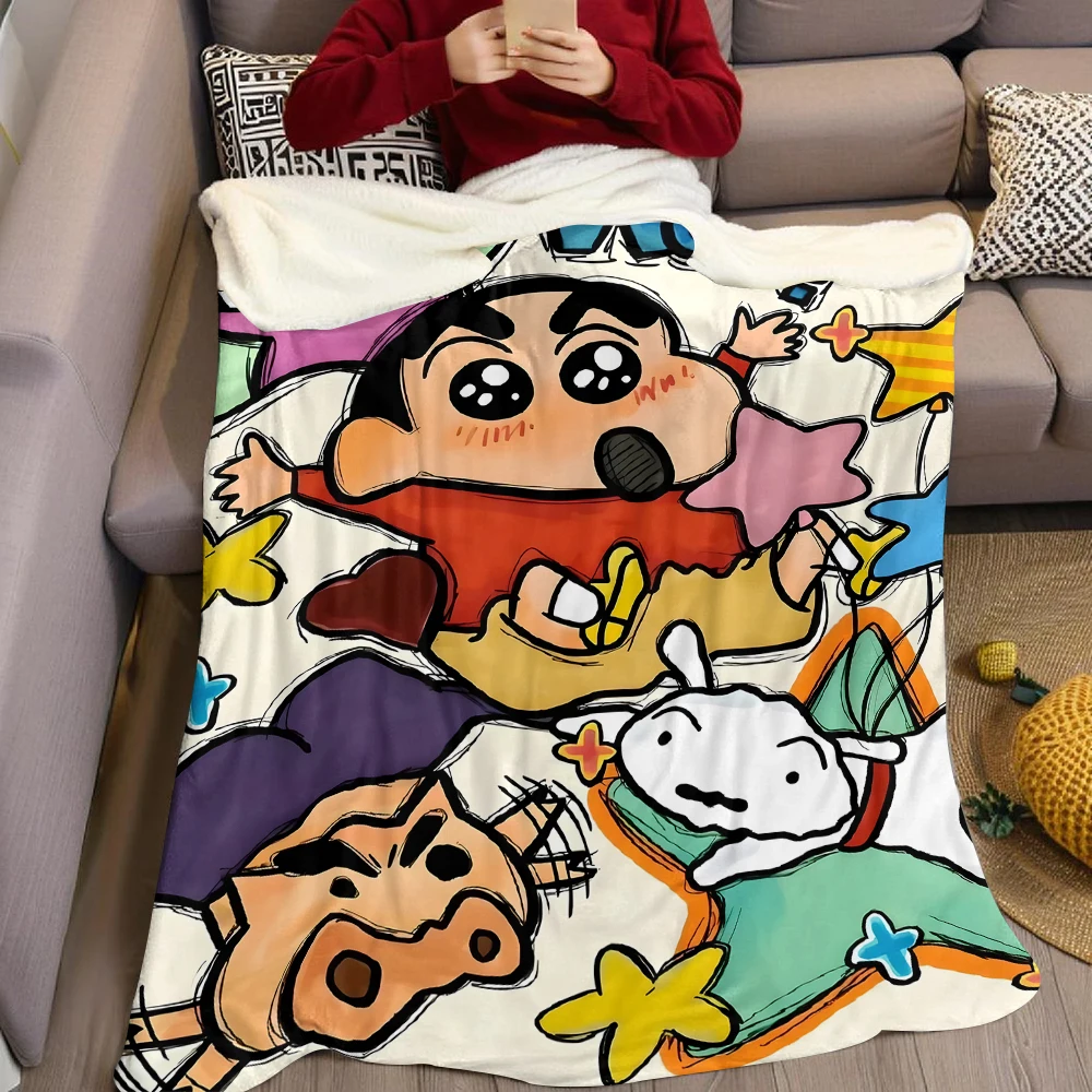 Crayon S-Shin-s-C-chan Flannel Blanket Warm Soft Halloween Christmas Couch Warm Cozy Decorative Decor Gift for All Season
