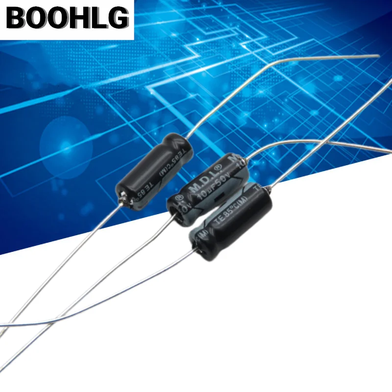 

10PCS 10uf 50v horizontal axial polarized aluminum electrolytic capacitor 50v 10uf 5X13mm