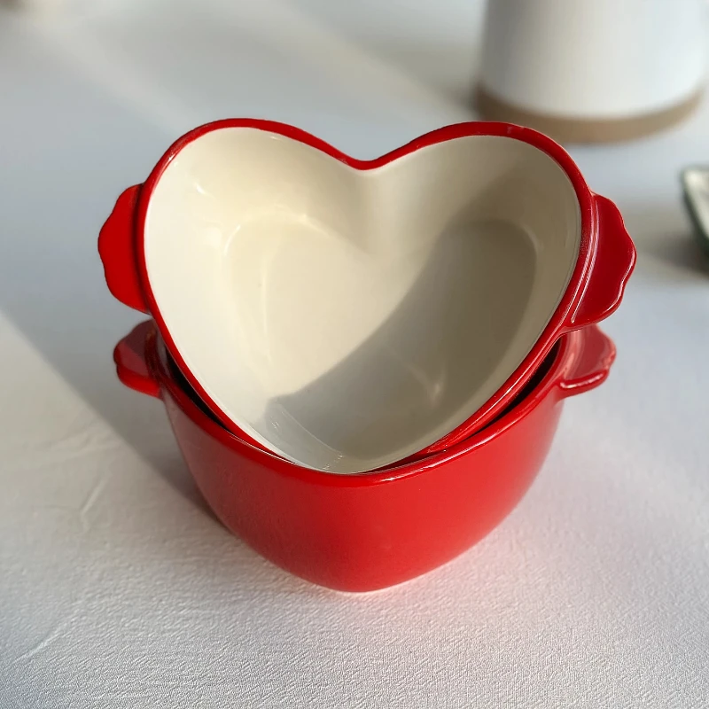 LMM ceramic high temperature underglaze color heart-shaped baking bowl pudding mold ceramic baked rice bowl