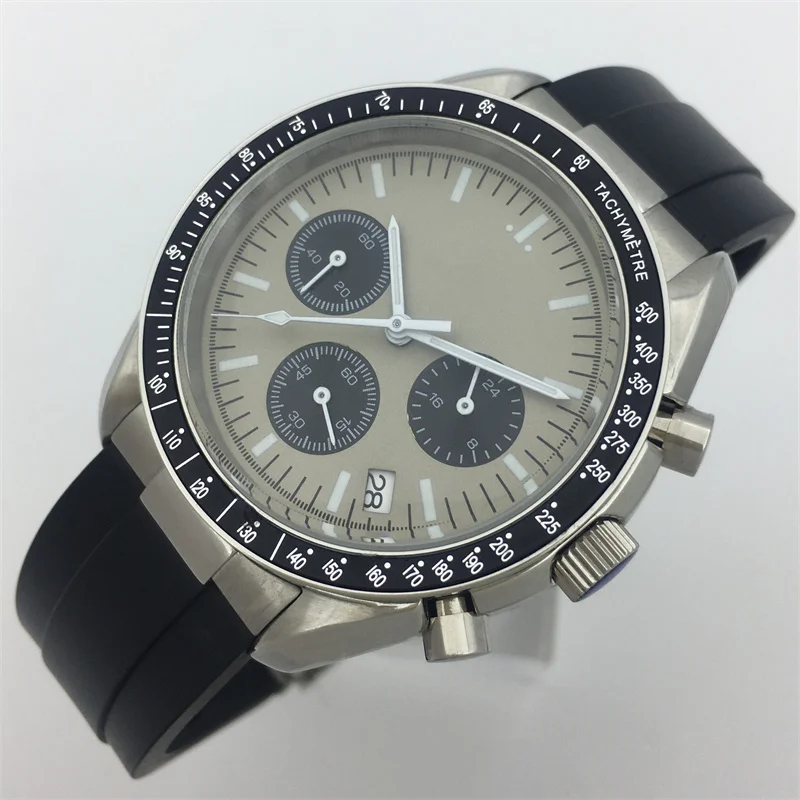 Механические Мужские часы BLIGER40mmVK63, безмаркированный серый циферблат, индикатор Даты, многофункциональные стальные наручные часы с резиновым ремешком