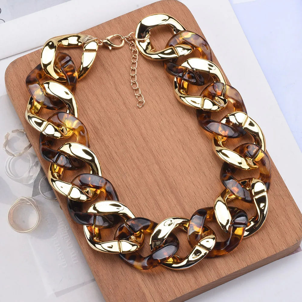 Fashion big-name tortoiseshell CCB necklace of the same style, wind retro alloy collarbone chain source