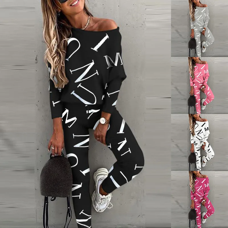 2 Piece Set Women Tracksuit Autumn Winter Warm Letter Top Suits Casual Yoga Set Sweatshirts And Jogging Pants Outfits Sweatpants