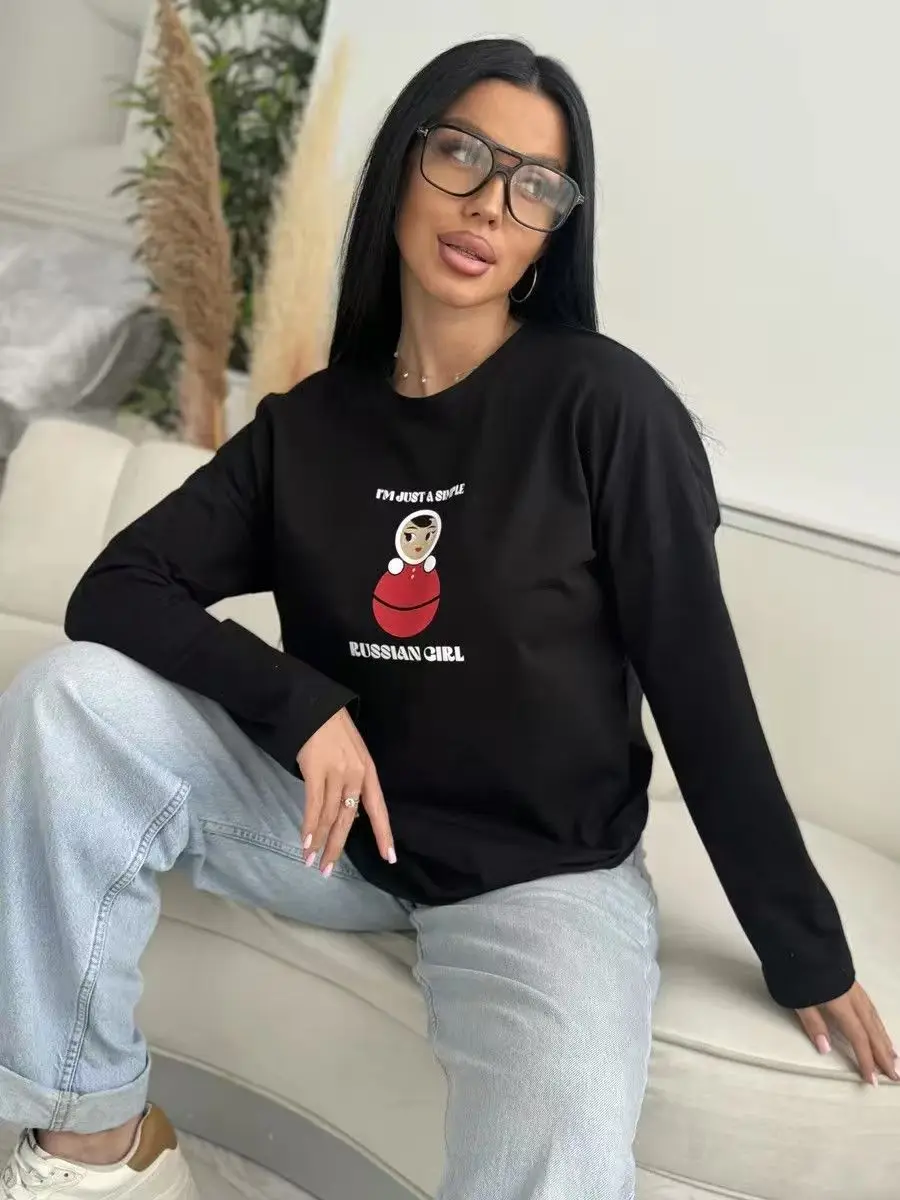 Russian Girl Matryoshka Printed Ethnic Handicrafts Design Casual Long Sleeve Women's T Shirts Crewneck All-match Base Layer Tops