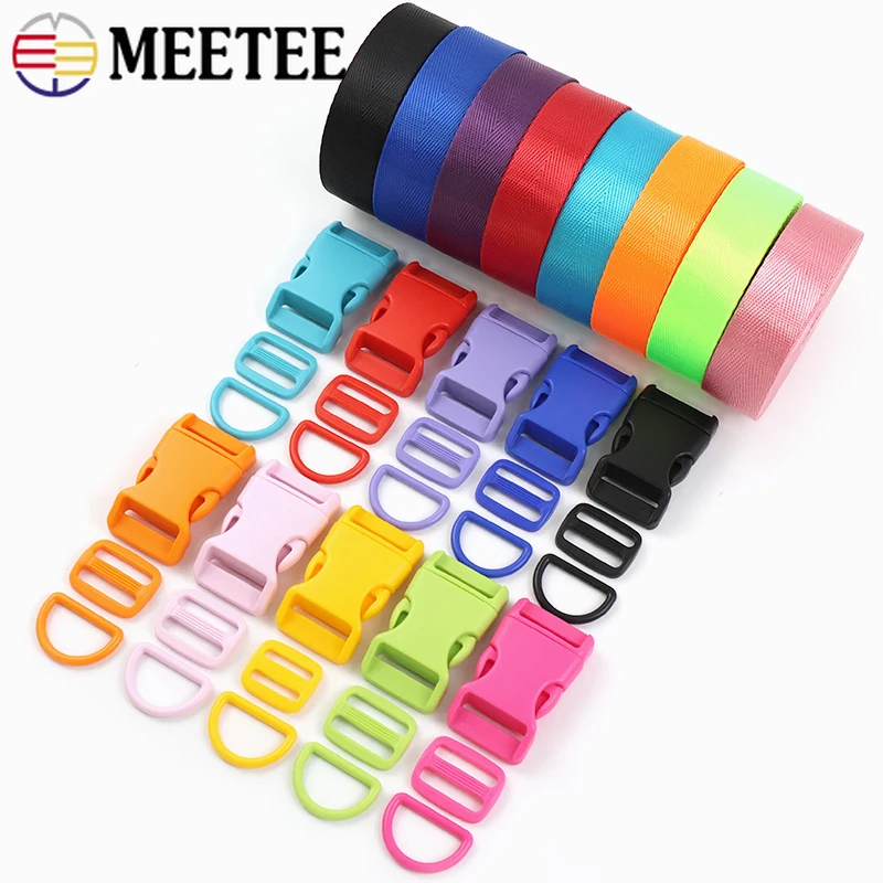 1-5Sets Meetee 20/25mm Plastic D Ring Nylon Webbing Bag Strap Release Buckle Colorful Tri-Glide Slider Clasp Sewing Accessories