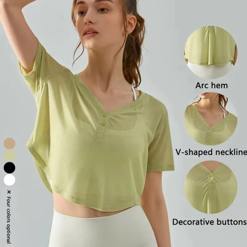 Cocolotus Sweatshirts Loose Breathable V-Neck  blouse Quick dry Casual Running Workout Short  Sleeve Overall Yoga Running Coat