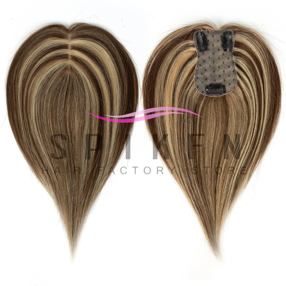07x11cm Hair Toppers Middle Part Women Human Hair Topper with Lace Base Clips in Hair Extensions Human Hairpieces