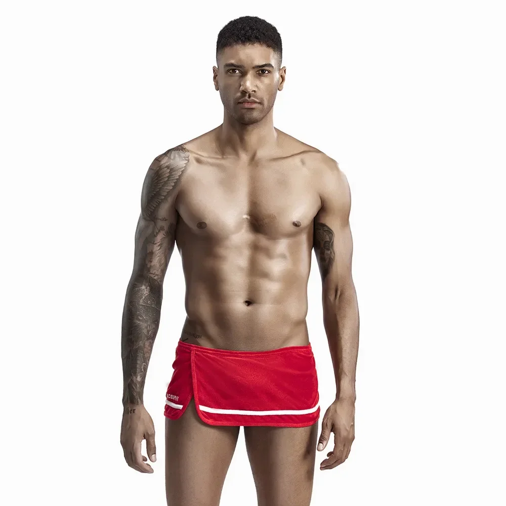 Men's Sexy Split Apron Style Lounge Pants White Homewear Boxer Shorts Comfortable Casual Loose Home Underwear Sleeping Pajamas