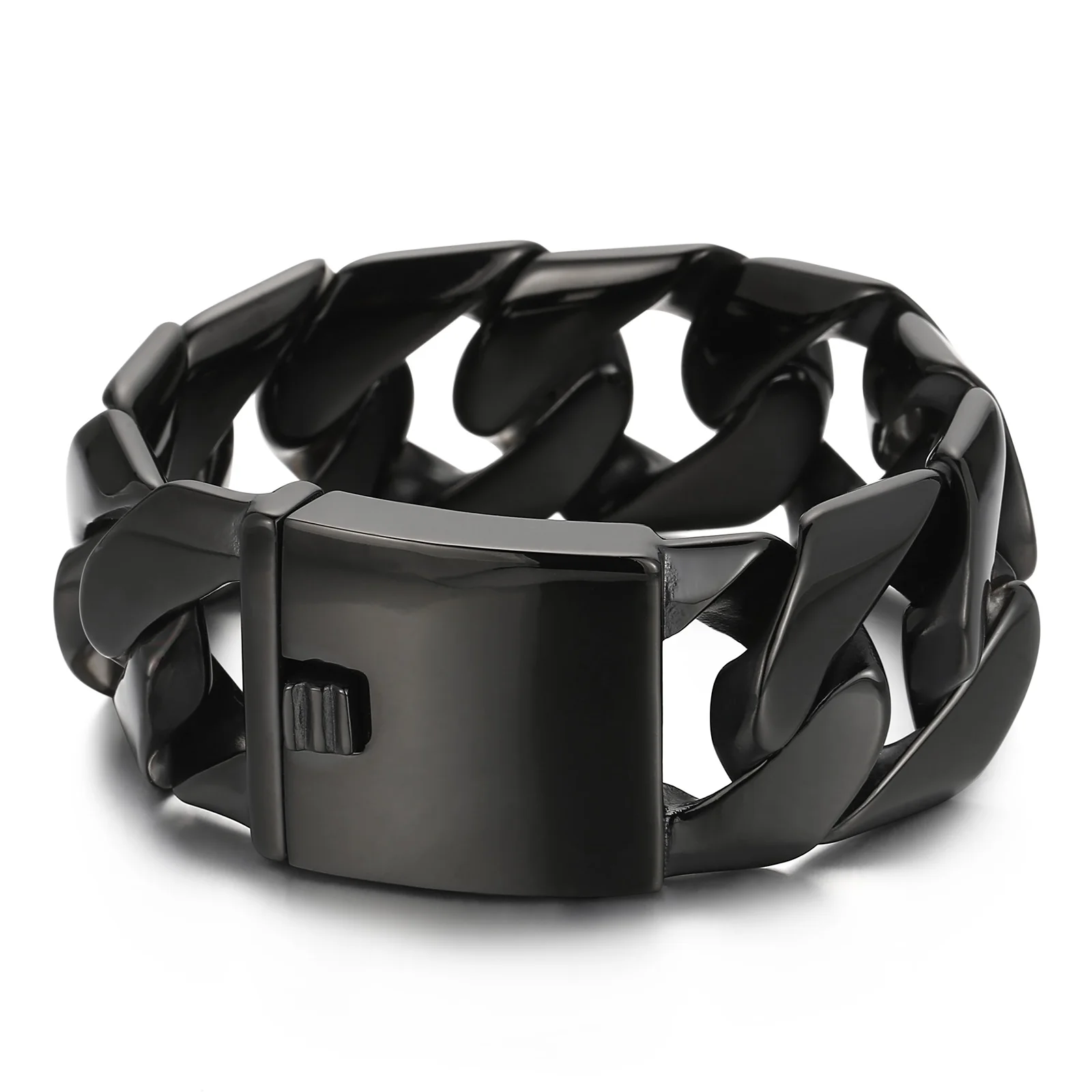 

Черный массивный браслет-цепочка в стиле Майами Куба из нержавеющей стали, байкерская цепь с крупными звеньями, ширина 31 мм, длина 8,8/9,4 дюйма