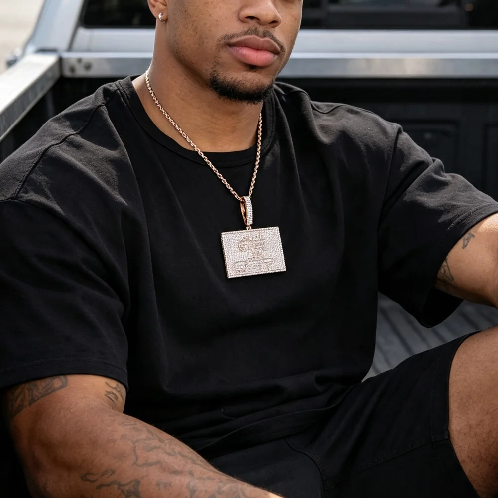 Men's Hip Hop Alphabet Splicing Cat Pattern Pendant Micro Lay Exquisite Zircon Rock Fashion Pendant Necklace Jewelry