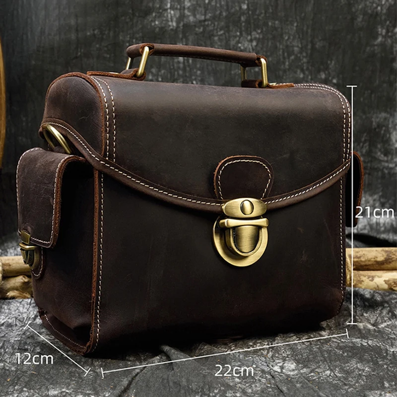 Unisex new retro genuine leather camera bag fashionable single shoulder crossbody bag casual multi compartment DSLR camera bag