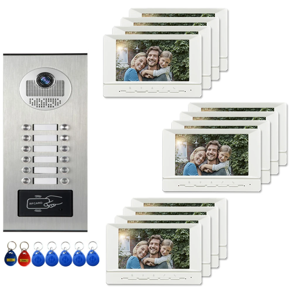 

Video Intercoms for the Apartment Villa 7 Inch Monitor Outdoor Video Doorbell with 2~12 Call Button Units Families Interfone Cam