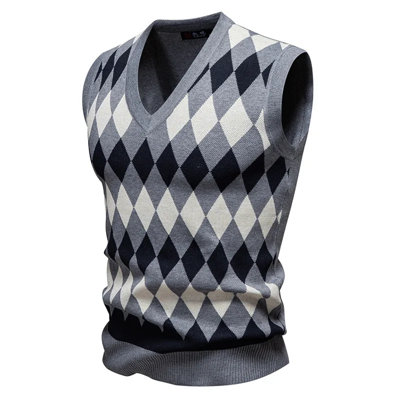 

2025 Autumn and Winter Men's New Knitted Sweater Vest Fashionable V-neck Sweater Vest Loose Pullover