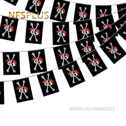 20PCS Hanging Pirate Flag 14x21cm Red Scarf Skull Printed Black 6M Length Home Party Decorative Flags And Banners