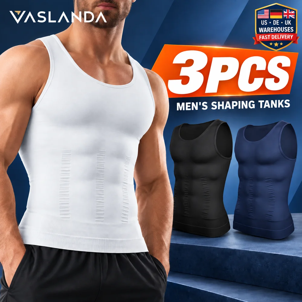 3 Pack Men's Compression Shirt Tummy Control Body Shaper Tank Top Sleeveless Slimming Undershirts