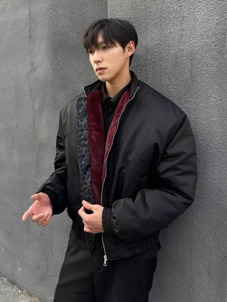 

Winter American Sle Snake Patchwork Fake Rabbit Fur Flight Jaet Men's Thi Plu Bomber ort Wide Outerwear