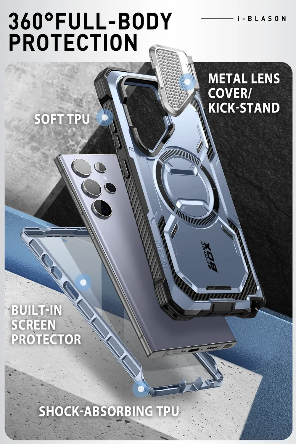 For Samsung Galaxy S24 Ultra Case (2024 Release) 6.8 inch I-BLASON Armorbox Full-Body Rugged Case with Built-in Screen Protector
