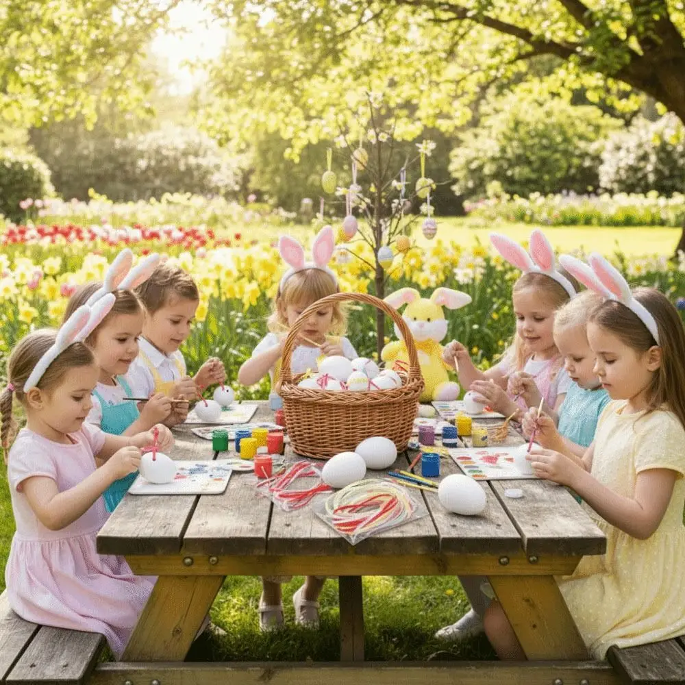 50 Peças de Ovos de Páscoa Pintáveis, Ovos Plásticos Coloridos Feitos à Mão com Cordão, Decoração de Festa de Páscoa