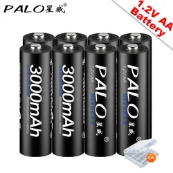PALO 100% baterías recargables AA originales de 1,2 V, batería recargable Ni-MH AA de 3000mAh para cámara, coche de juguete anticaída