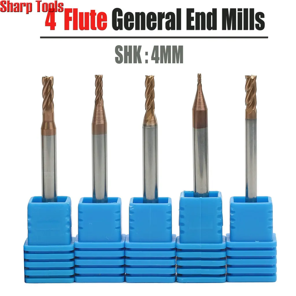 スパイラルタングステンカーバイドフライス工具、シャンク4mm、3mm、4フルート、鋼用hrc50、CNCルーターカッター、スロット付き、フェインドミルビット