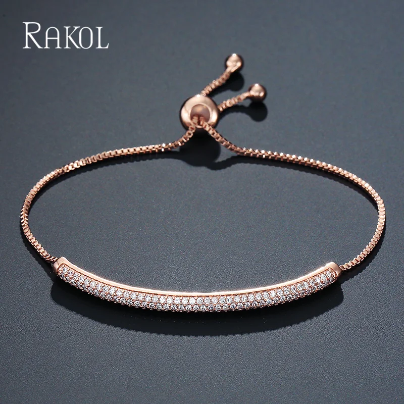 RAKOL Fashion Tiny Zircon Adjustale Bracelets for Women Shiny Wedding Party Dinner Dress Jewelry