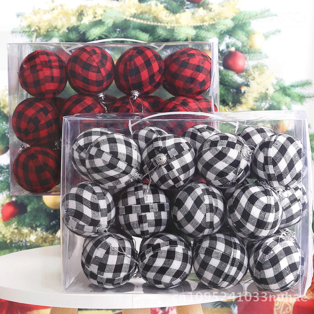

Red Black And White Plaid Christmas Ball Set - 24pcs Gift Box And Tree Decoration Small Pendant Semi-Manual Craftsmanship