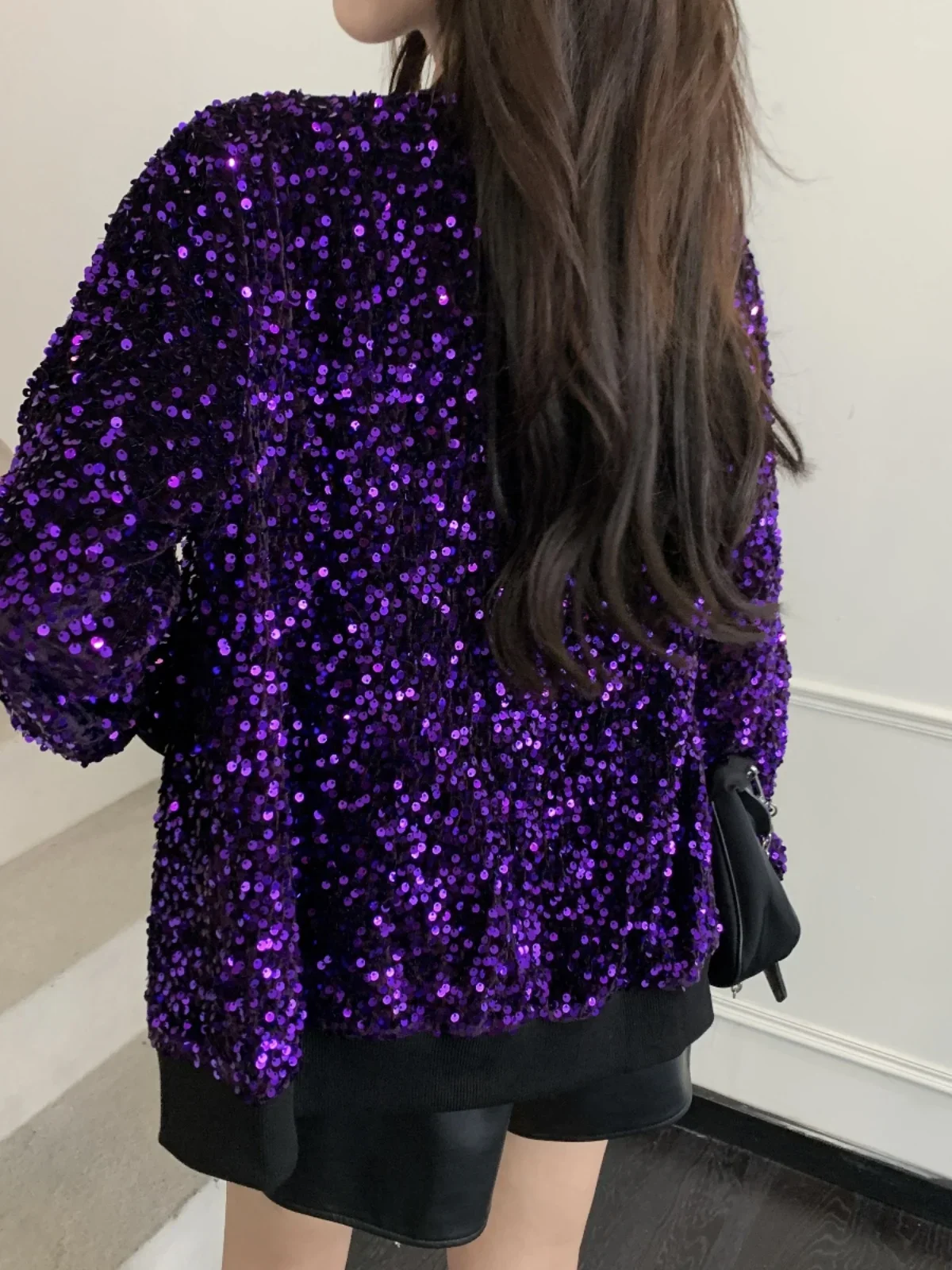SALIENCY Korean Sequin  Coat  Female  Streetwear Spring  Bomber Jacket Long Sleeve Zipper  Baseball Suit Blouse Cardigan