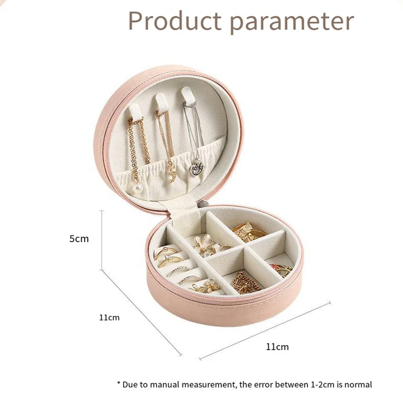 1 قطعة بو الجلود صندوق مجوهرات جولة مجوهرات المنظم حالة متعدد الألوان المحمولة قلادة أقراط خواتم عرض صندوق تخزين صغير