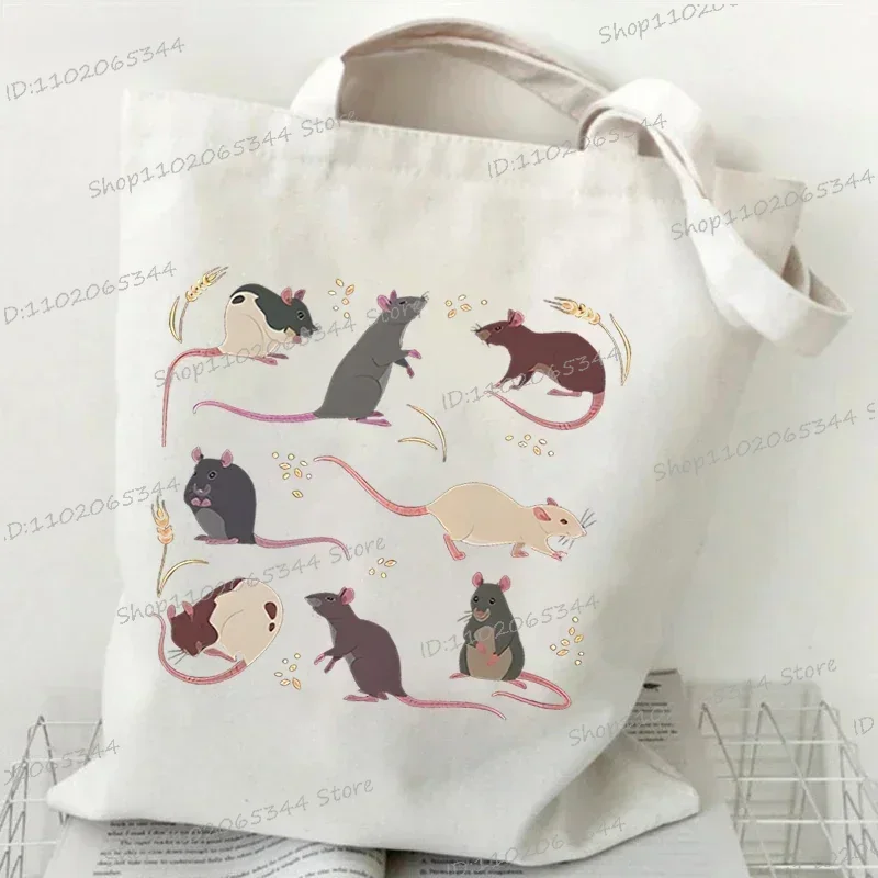 Rat Shoulder Bags Women Cartoon Animal Rat Collapsible Tote Bags Vintage Rat Fashion Shopping Bags 2023 Casual Women\'s Handbags