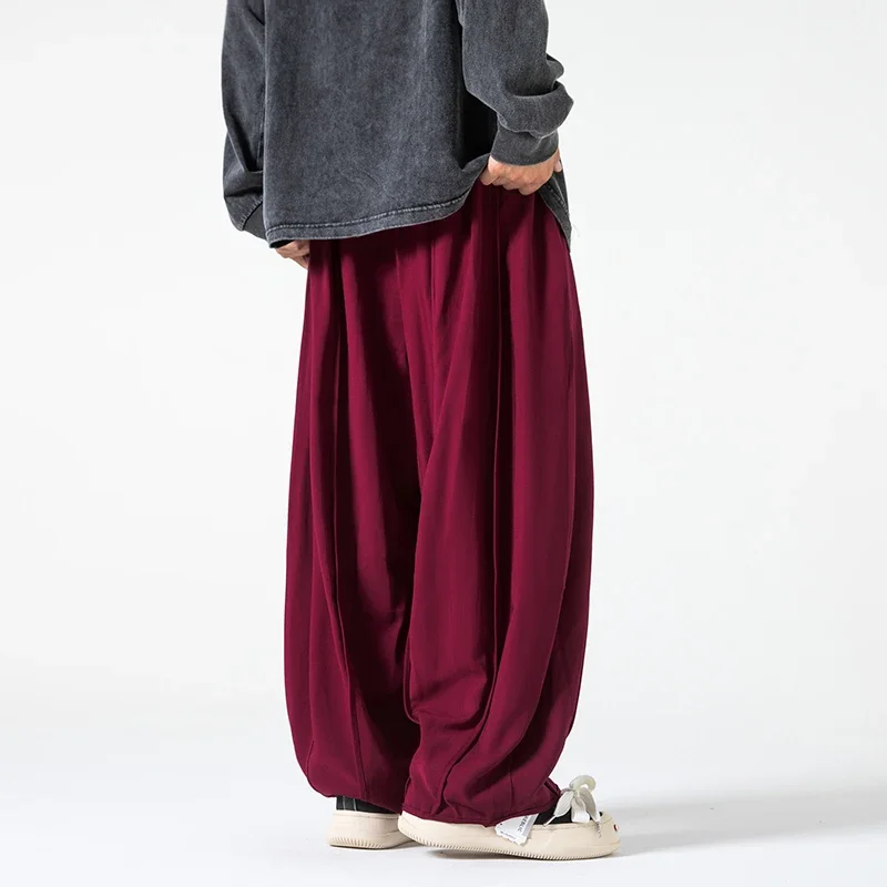 

Men Korean Fahion Wide Leg Pants 2023 Men Black Loose Casual Harem Pants Soild Color Japanese Streetwear Joggers Cargo Pants