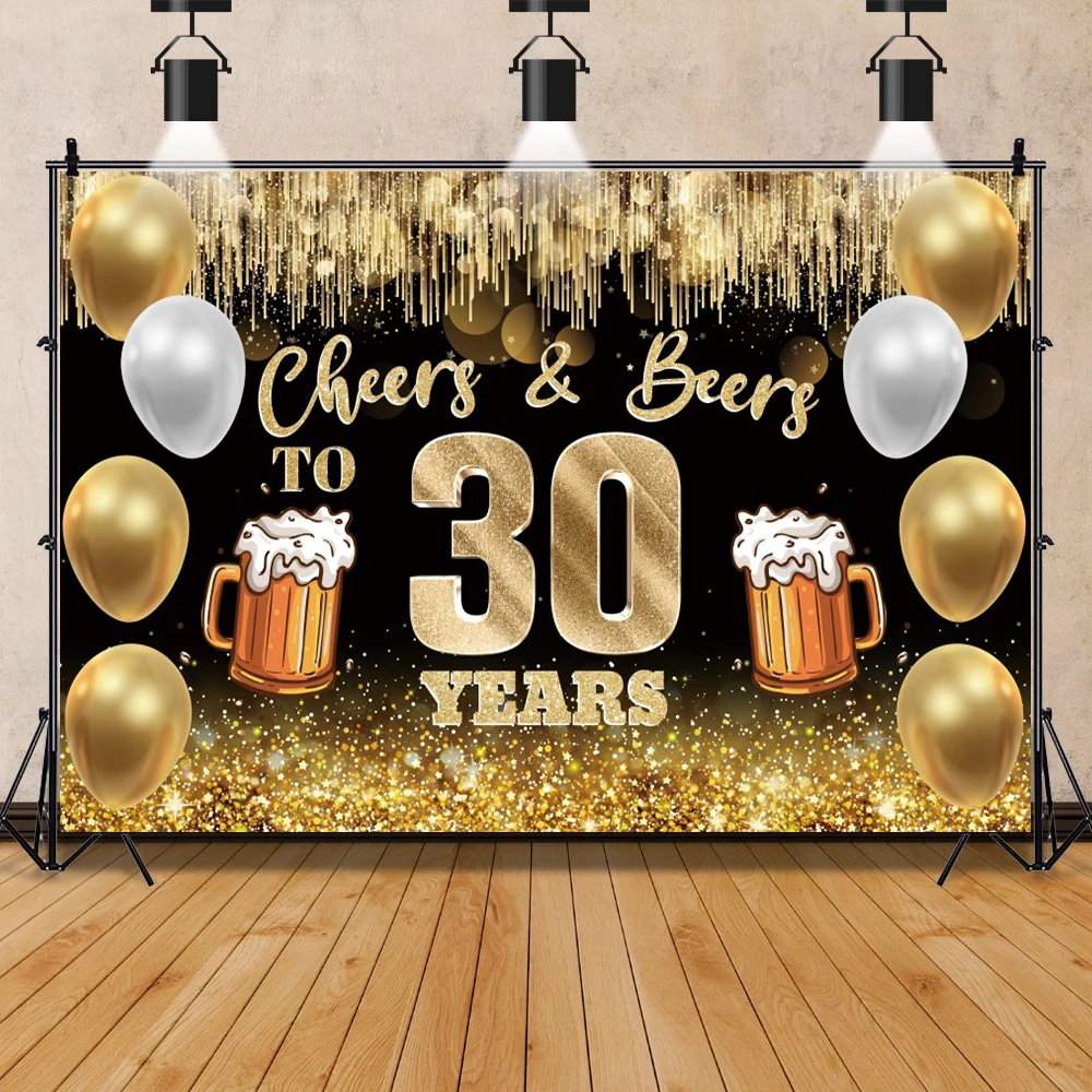 Happy 50th Birthday Photography Backdrop Golden Balloons Glitters Tassel Diamond Decor Banner Family Party Customized Background