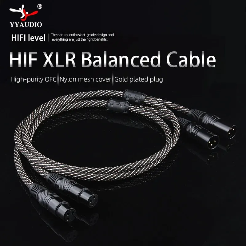 YYAUDIO Kabel audio Hifi 2XLR Hi-End 4N OFC 3-pinowy XLR męski na żeński przewód audio do miksera mikrofonowego