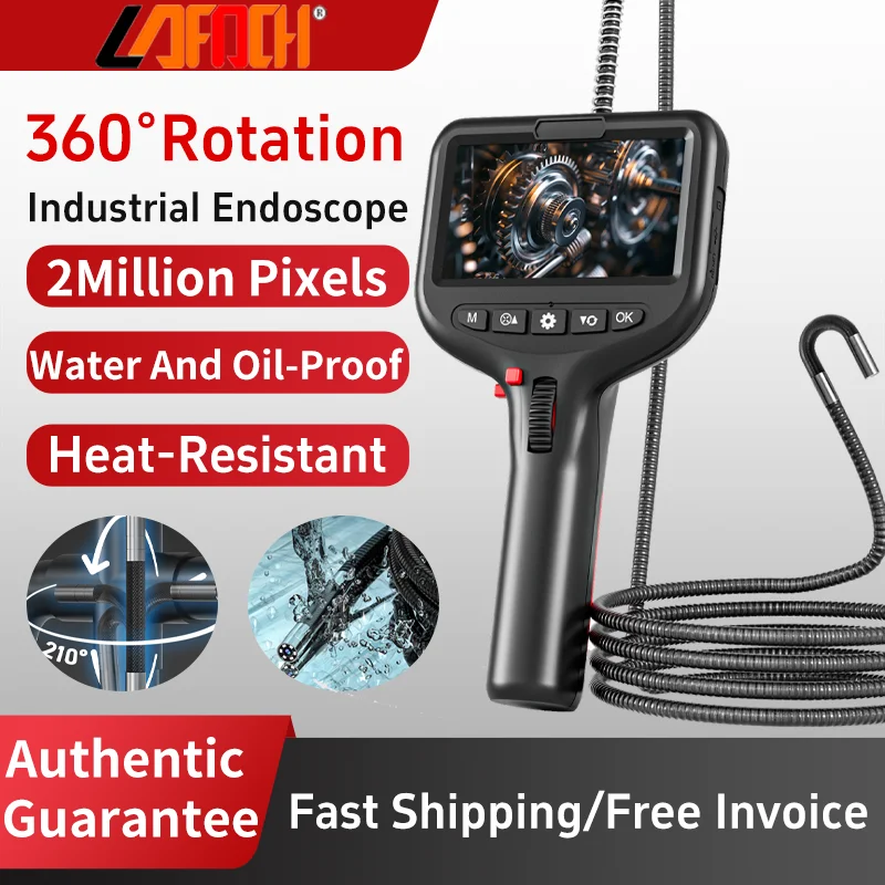 4.3inch 3.9/6.2mm Industrial Endoscope Camera 360 Degree Rotation 1080P Inspection Borescope Waterproof for Car Engine Vehicle
