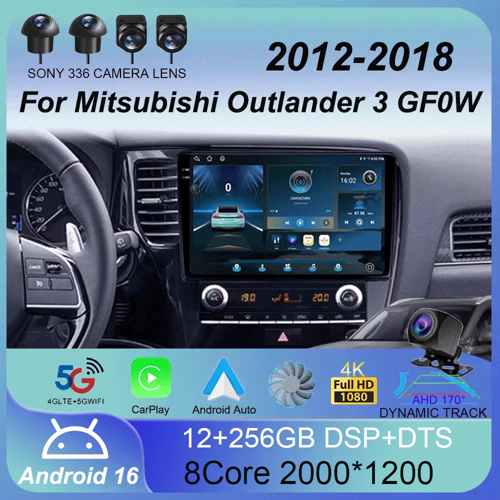 

Автомагнитола Android 16 для Mitsubishi Outlander 3 III GF0W GG0W 2012-2018, мультимедийный видеоплеер, навигация GPS, Carplay, QLED
