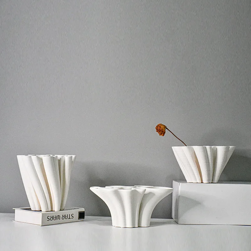 Geometric Ceramic Vase Three-dimensional Fold Pattern Petal Flower Vase Flower Pot Decorative Ornament Home Decoration