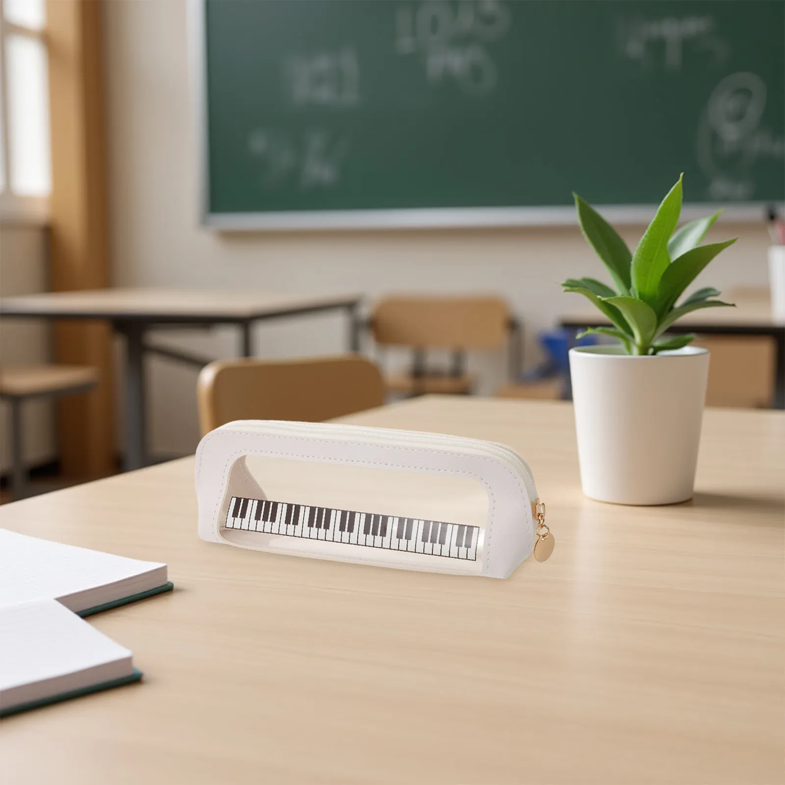

Прозрачный пенал из ПВХ с дизайном клавиш пианино, в музыкальной тематике, для хранения канцелярских принадлежностей, настольный органайзер, прозрачный школьный пенал