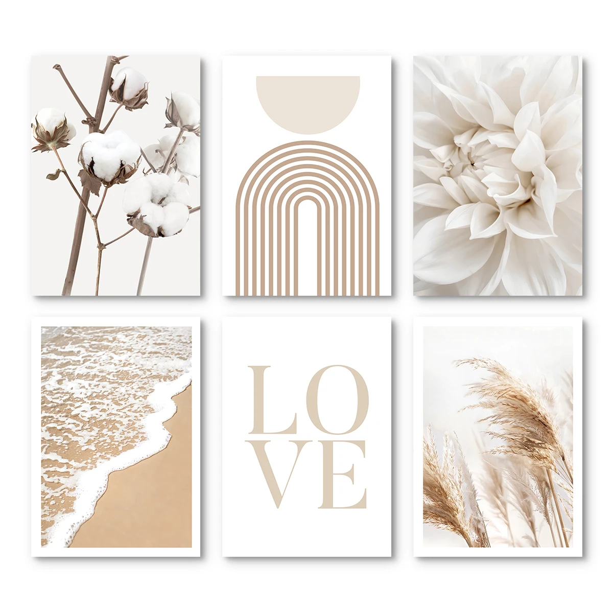 Beige Pastel Quality Wall Art - Beach Print, Pampas Grass, Ocean, Abstract Art - Living Room, Bedroom Wall Decor, Nordic