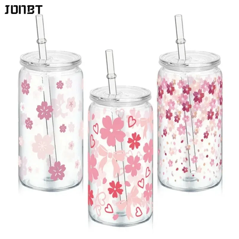 

16oz Reusable Plastic Cup with Straw Lid Cute Bow Cherry Water Bottle Iced Coffee Juice Milk Mason Cups Drinkware Holiday Gifts