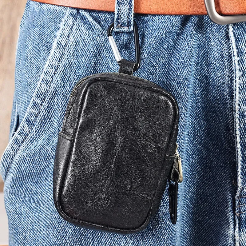 Echtes Leder Falten Gläser Herren Taille Tasche Tragen Gürtel Taille Hängen Münzfach Schlüssel Multifunktionale Lagerung Zipper Taschen