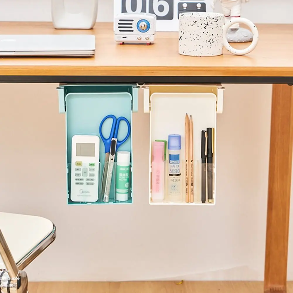 

Self-Adhesive Under Table Drawer Slide Out Space Saving Stationery Storage Box Easy To Install Detachable Baffles