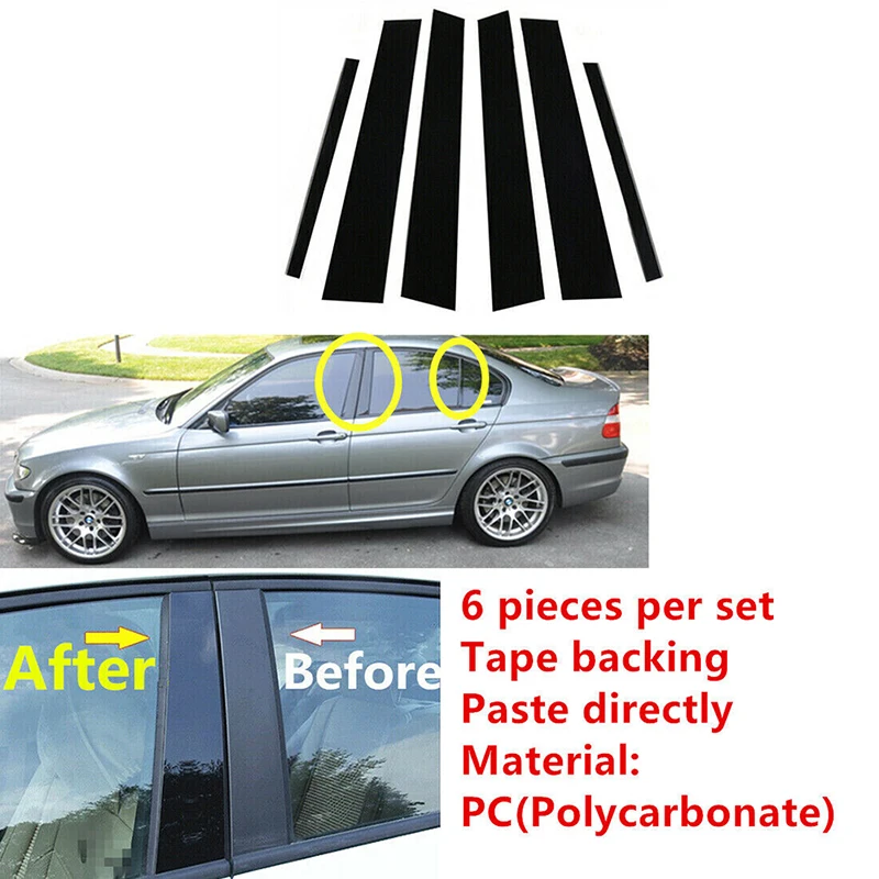 Aufkleber für Fenstersäulenpfosten, Zierleisten für BMW 3er E46 4-türig 1998–2005, E90 2005–2012, F30 Limousine 2012–2018, G20 G21 2019–2023 – Detail 1