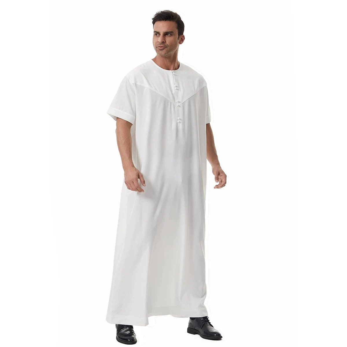 Abito lungo da uomo musulmano di lusso alla moda del Medio Oriente Dubai Saudi Türkiye Camicia lunga a maniche corte islamica Ramadan Hui Abbigliamento etnico