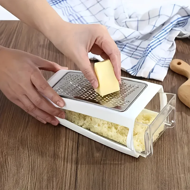 1pc  Double-Sided Stainless Steel Cheese Grater - Plastic Container for Vegetable Carrot Cucumber