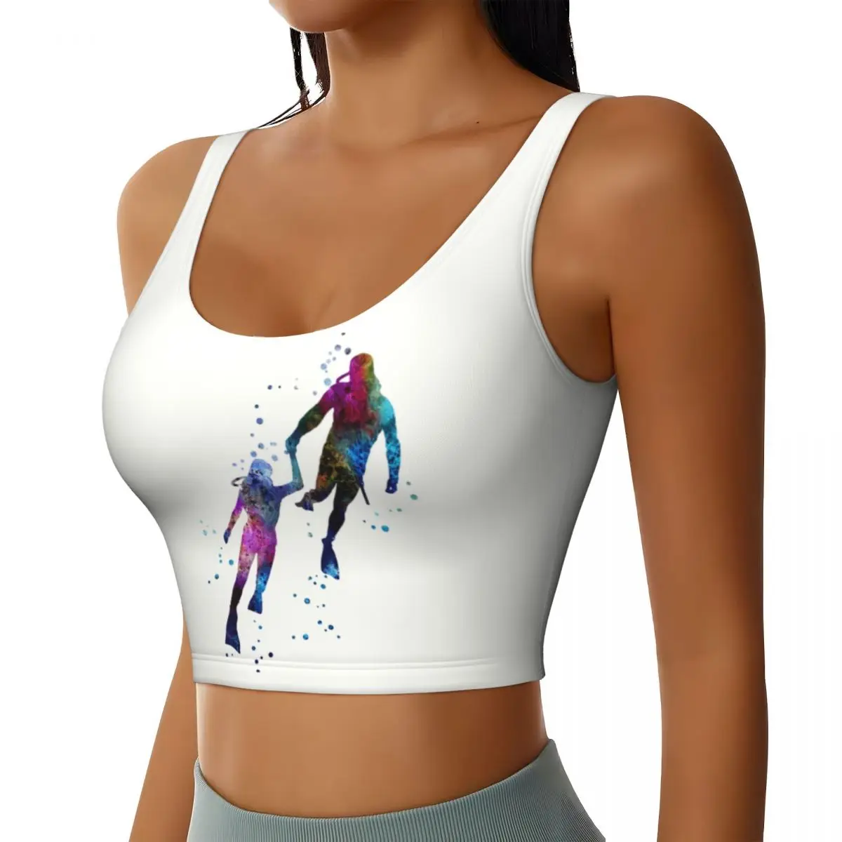 Custom High Impact Scuba Diving Divers Couple Sports Bra Women Dive Lover Gym Workout Yoga Crop Top