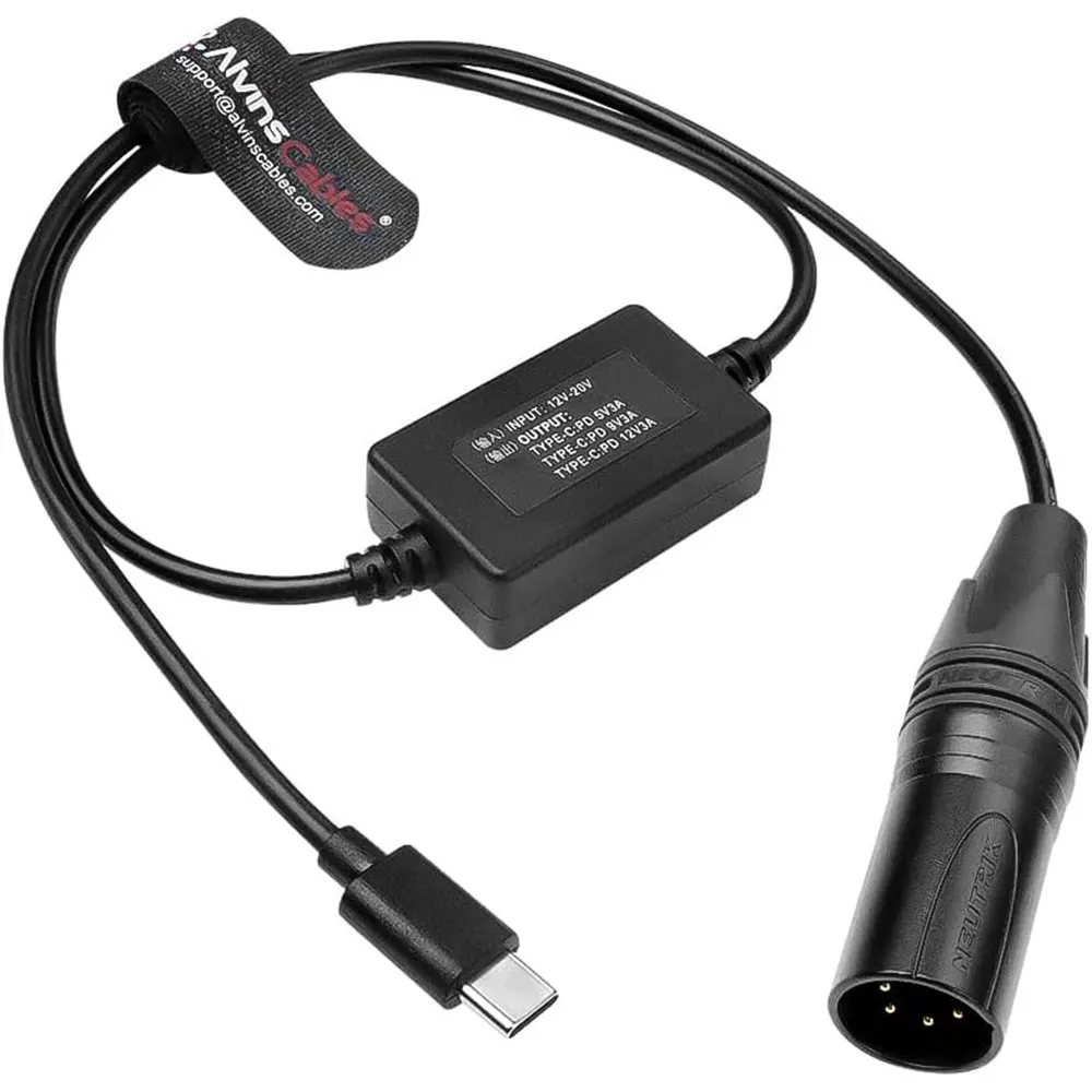 

Alvin's Cables XLR 4 Pin to Type-C Power Cable for Canon R5C, for Sony A7SIII FX3, Nikon Z5 Z9 S5, USB-C PD 5V 9V 12V 3A for Mir