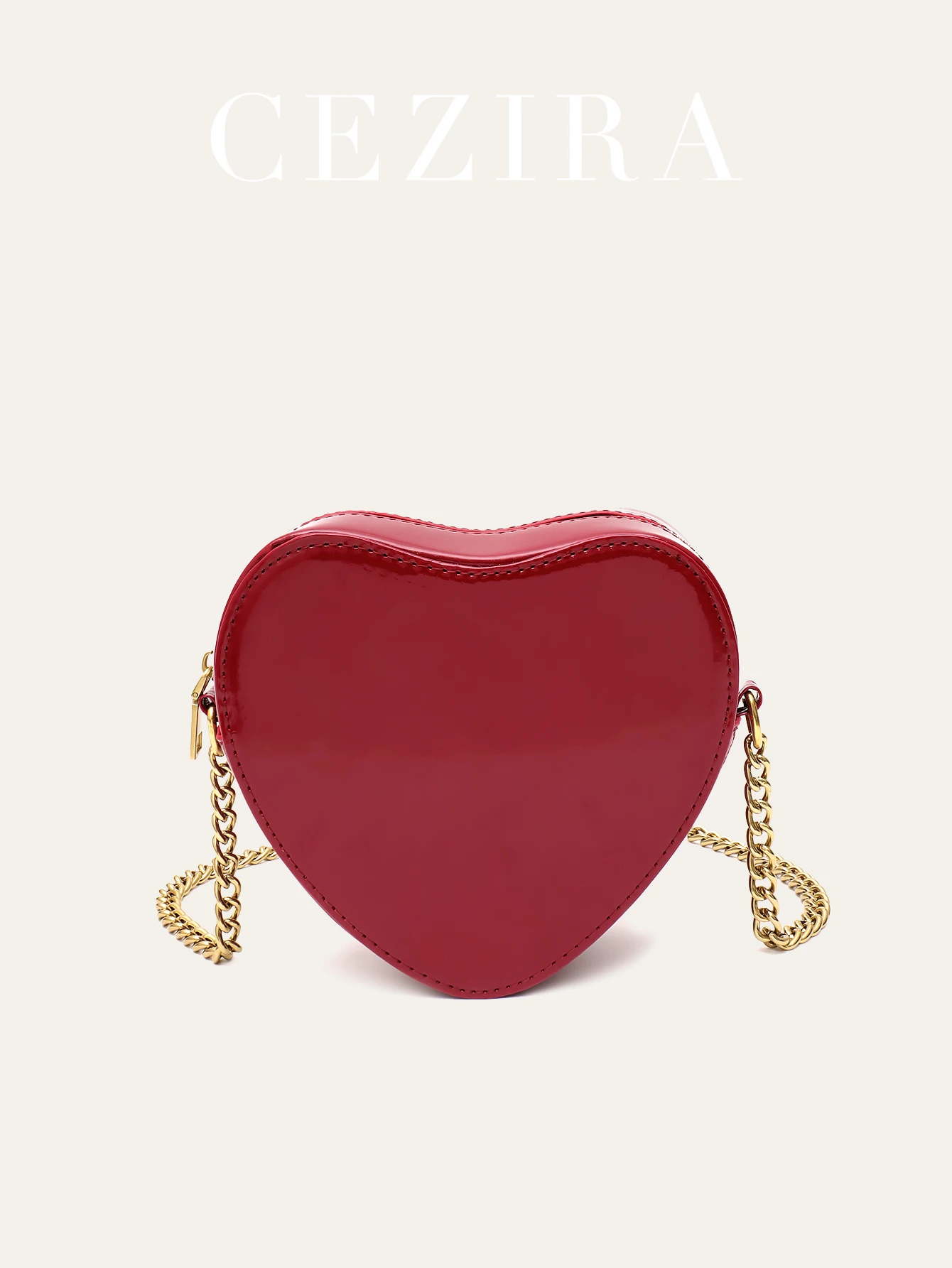 

CR Luxury Elegant PU Leather Red Love Handbag Women Zipper Closure Heart Shaped Long Chain Cross body Shoulder Bag Fashion Sweet