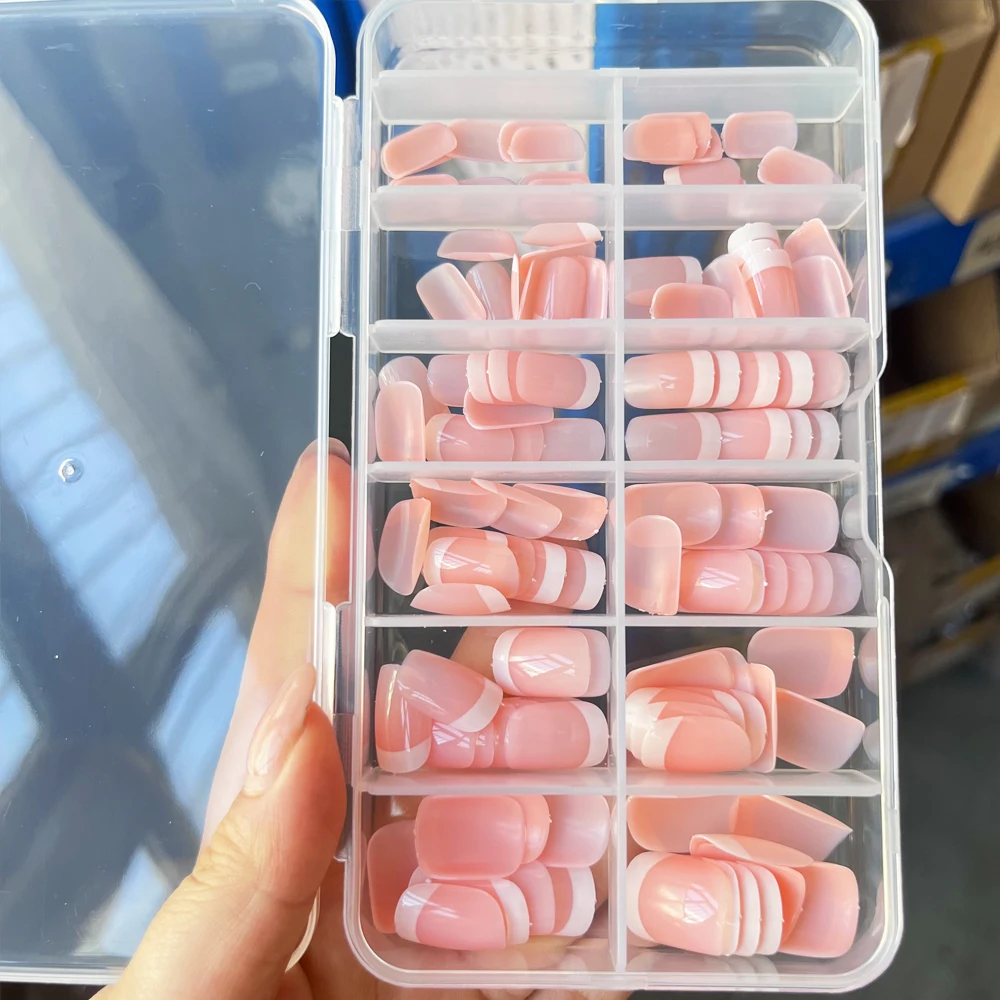 120 قطعة/صندوق الوردي الفرنسية قصيرة البيضاوي الشكل الأظافر وهمية جديد أنيق الفرنسية عيد الميلاد غطاء كامل الأظافر كاذبة الفتيات الحلو اضغط على الأظافر #6