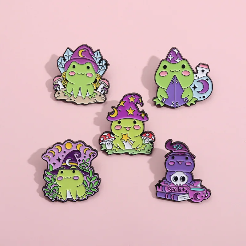 Cartoon Frog Enamel Brooch Set Cute Guitar Knife Broom Animals Metal Badge Punk Frog Lapel Pins Jewelry Gifts For Kids Friends