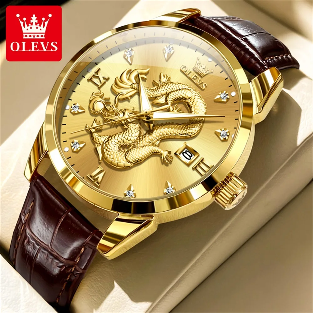 

OLEVS Mens Watches Top Brand Luxury Waterproof Luminous Date Wacth Fashion China Loong Dragon Dial Quartz Watch for Man Reloj